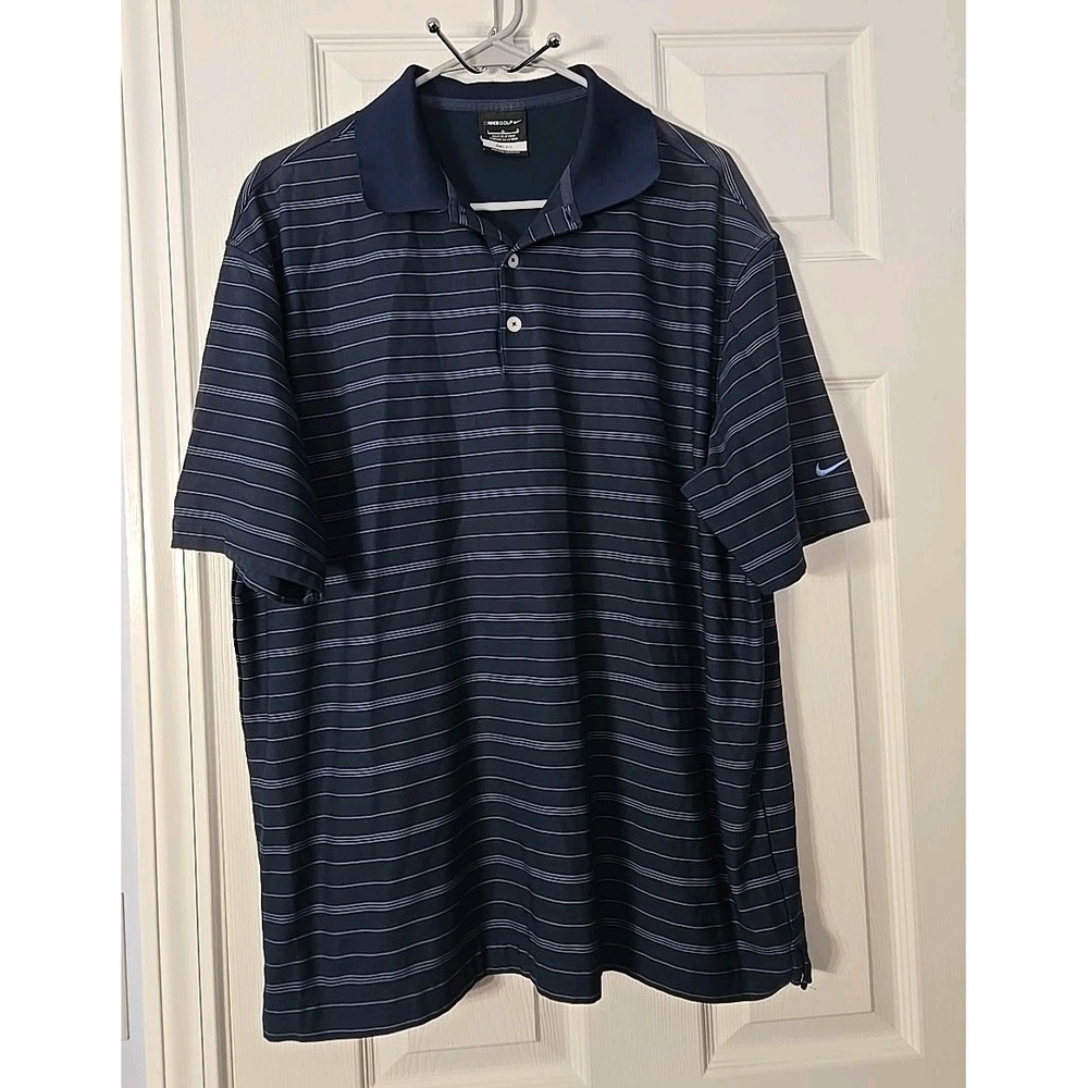Nike Golf Polo Shirt‎ Mens L Blue Stripe Lightweight Performance Tagless Top